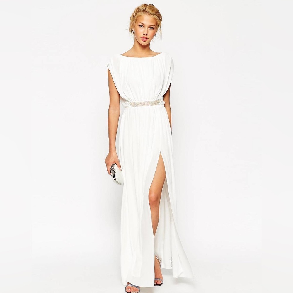 ASOS Embellished Waist Maxi Dress white size 0